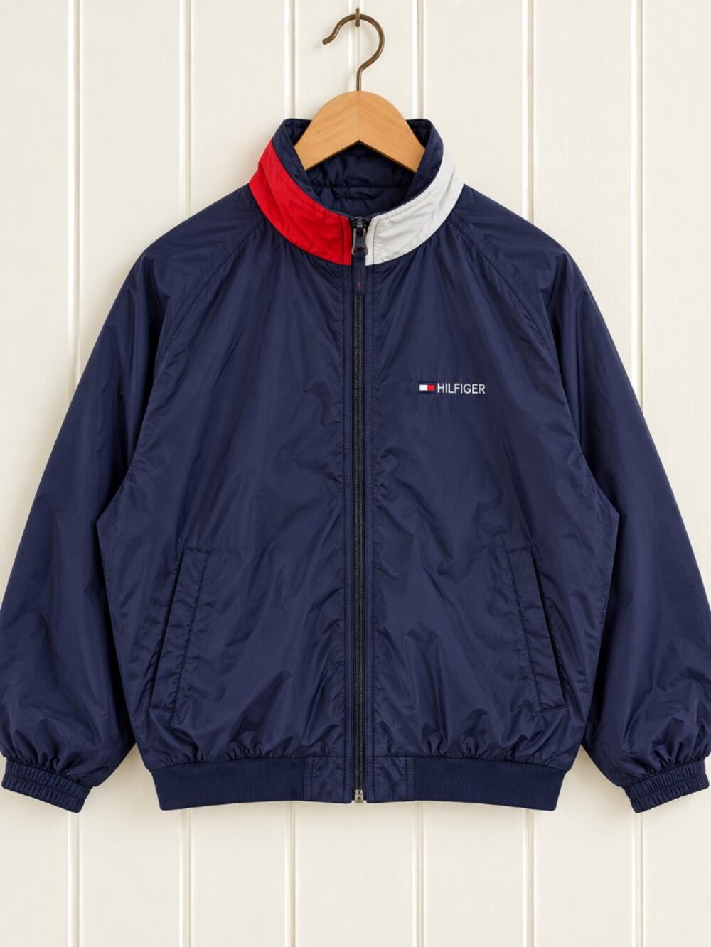 Tommy Hilfiger Nylon Jacket Hidden Hood Navy Blue Full Zip Men's Size Small T22